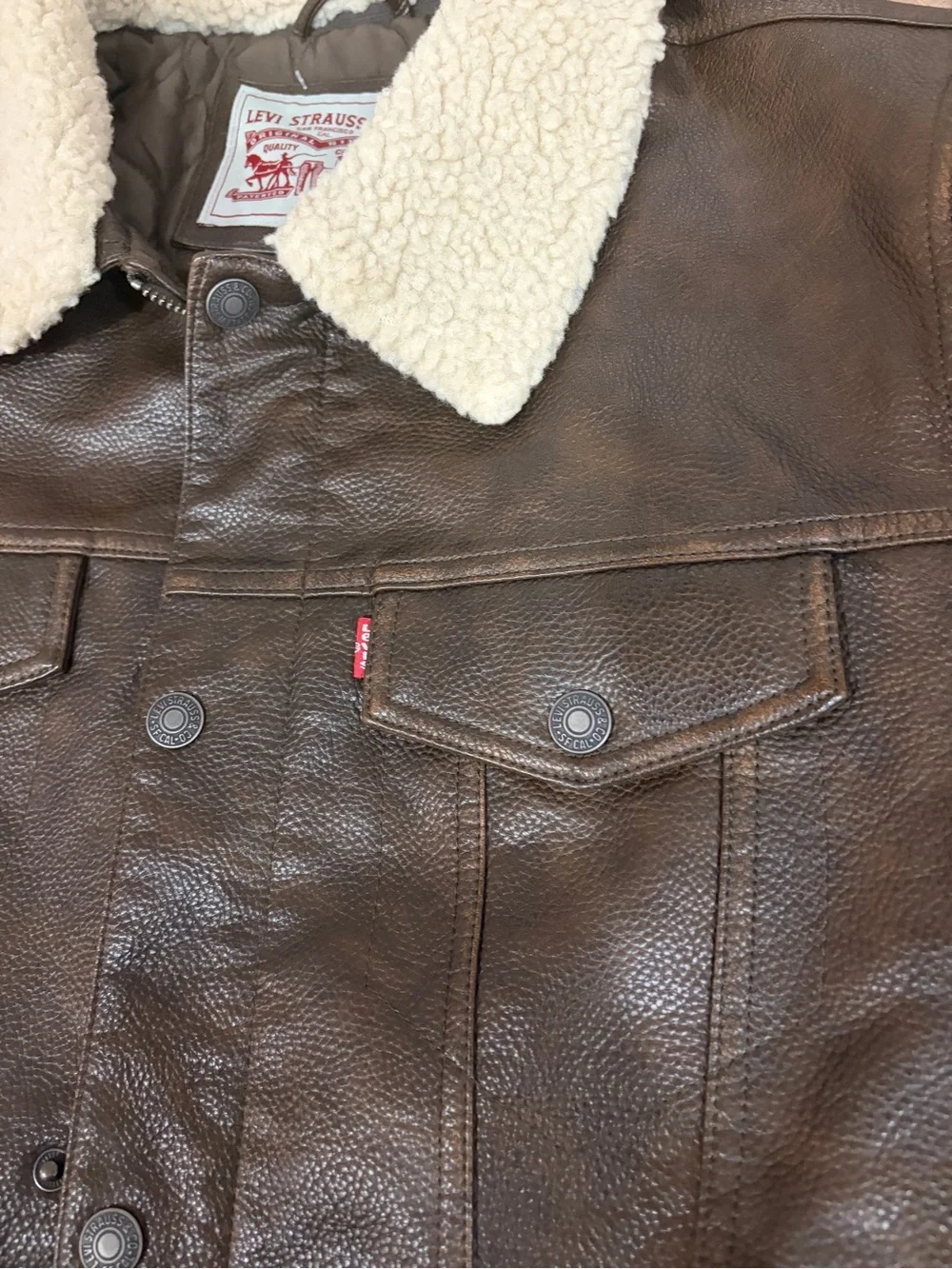 Levi's Brown men’s leather Sherpa Collar Jacket M NWOT